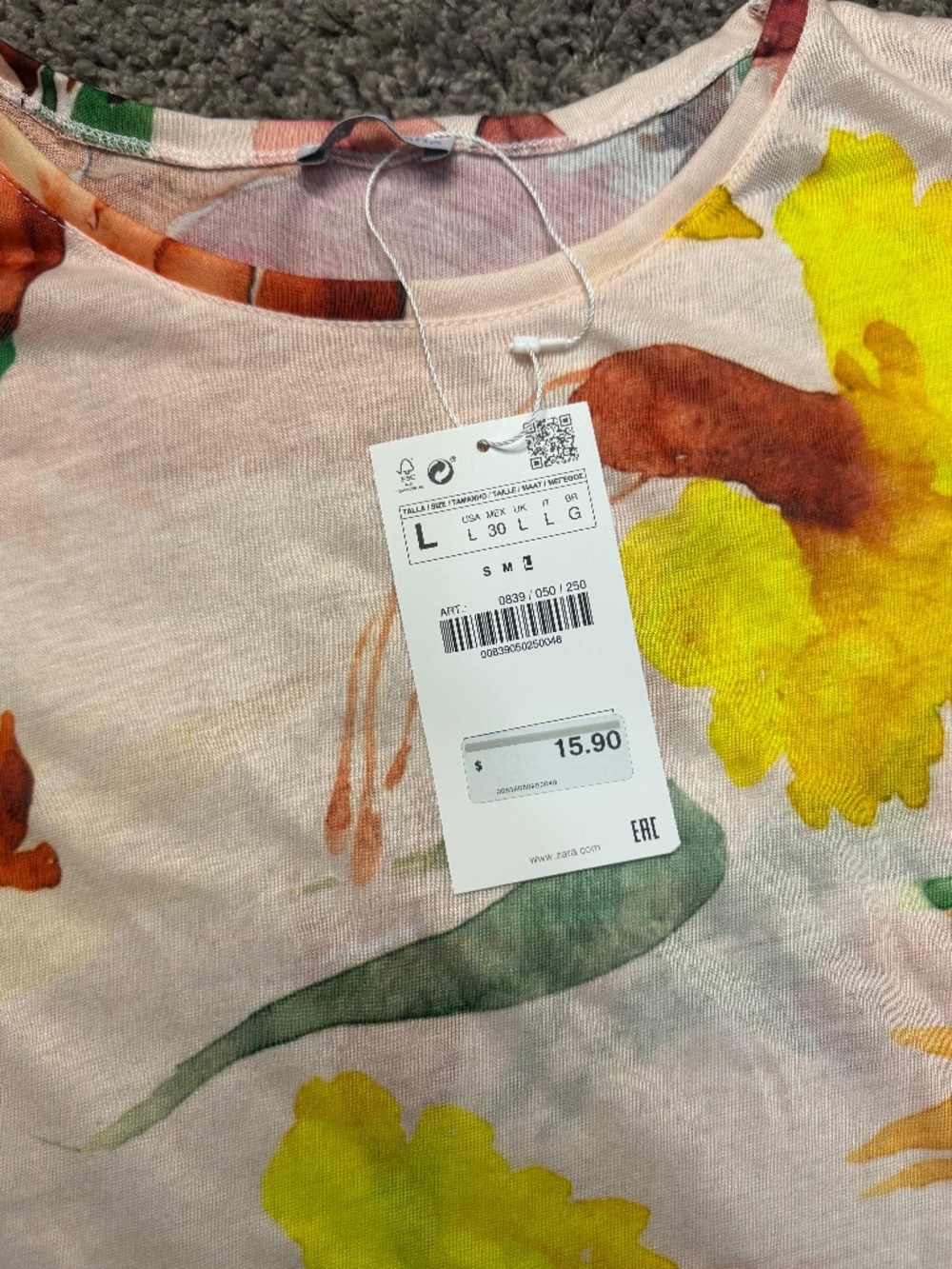 T-Shirt Top Large Floral Multicolor Summer Spring Casual - Picture 3 of 4